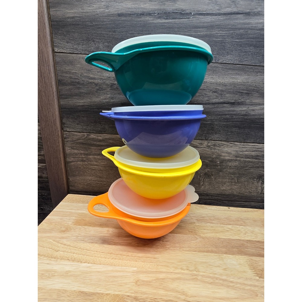 Tupperware Impressions 1.4L Small Mixing Bowls with Lids Set of 4 Multi-Color